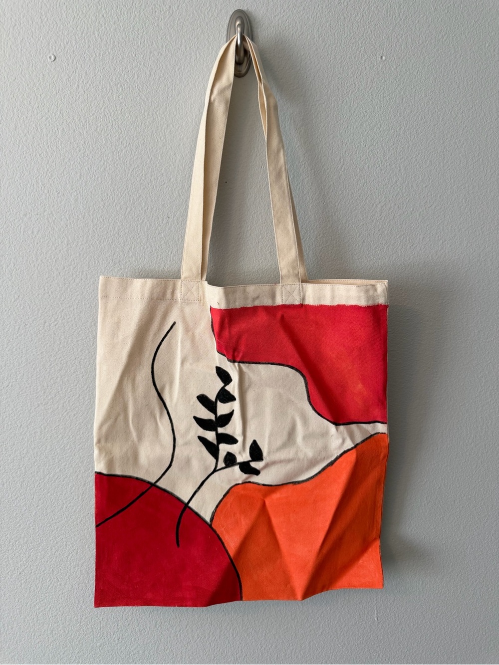 Canvas Tote Bag with Abstract Red & Orange Design
